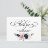 Carte De Remerciements Chic Elegant Blush Mariage bleu marine (Debout devant)