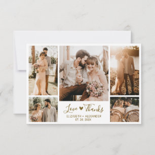 Carte De Remerciements Chic Elegant Gold Script 5 Photo Collage Mariage