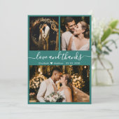 Carte De Remerciements Chic Elegant Script 3 Photo Collage Mariage (Debout devant)