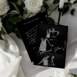 Carte De Remerciements Chic Elegant Script Black 3 Mariage photo