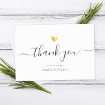 Carte De Remerciements Chic Élégant Script Moderne Calligraphie Or Coeur<br><div class="desc">Ce coeur d'or chic moderne vous remercie note dispose de calligraphie manuscrite avec vos noms dans une élégante typographie serif. C'est la version classique sur blanc.</div>
