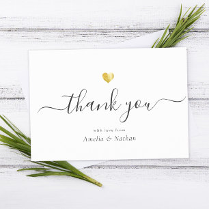 Carte De Remerciements Chic Élégant Script Moderne Calligraphie Or Coeur