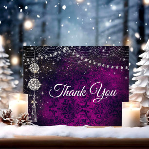 Carte De Remerciements Chic élégant violet ornements magenta Noël