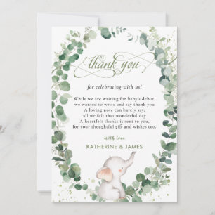 Carte De Remerciements Chic Elephant Green Baby shower neutre genre