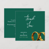Carte De Remerciements Chic Emerald Green Gold Rings Wedding (Devant / Derrière)