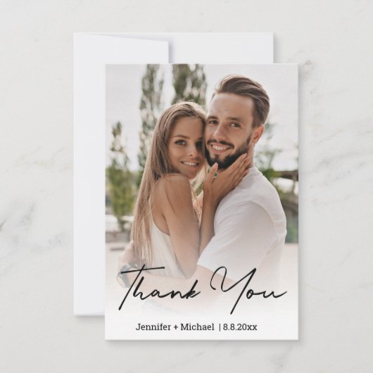 Carte De Remerciements chic et manuscrite photo mariage (Devant)