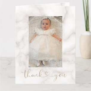 Carte De Remerciements Chic Fleurs blanches Croix d'or Christening photo