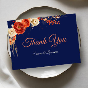 Carte De Remerciements Chic Floral Automnal Orange Terracotta Mariage Nui