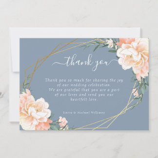 Carte De Remerciements Chic Floral Blush Peach Gold Dusty Blue Mariage