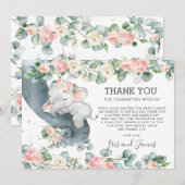 Carte De Remerciements Chic Floral verdure Elephant Baby shower fille (Devant / Derrière)