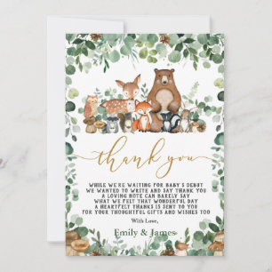 Carte De Remerciements Chic Forest Greenery Baby shower d'animaux de bois
