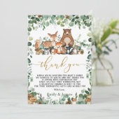 Carte De Remerciements Chic Forest Greenery Baby shower d'animaux de bois (Debout devant)