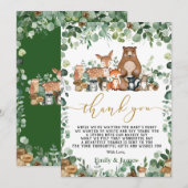 Carte De Remerciements Chic Forest Greenery Baby shower d'animaux de bois (Devant / Derrière)