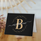 Carte De Remerciements Chic Girly moderne Black Gold Nom Script Monogramm