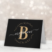 Carte De Remerciements Chic Girly moderne Black Gold Nom Script Monogramm