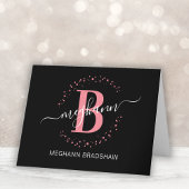 Carte De Remerciements Chic Girly moderne noir rose Nom Script Monogramme