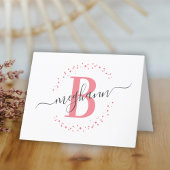 Carte De Remerciements Chic Girly Moderne rose blanc Nom Script Monogramm