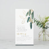 CARTE DE REMERCIEMENTS CHIC GOLD GREEN EUCALYPTUS FOLIAGE INVITER (Debout devant)