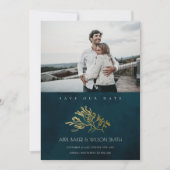 CARTE DE REMERCIEMENTS CHIC GOLD NAVY SEAWEED ENREGISTRER LA DATE PHOTO I (Devant)