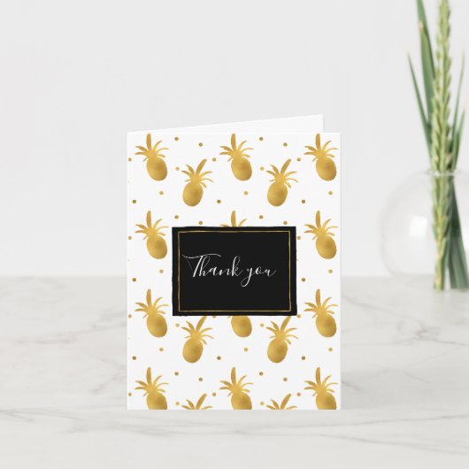 Carte De Remerciements Chic Gold Pineapples and Dots Thank you (Devant)