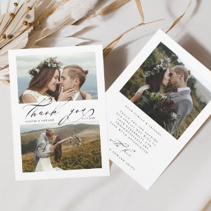 Carte De Remerciements Chic Hand Lettered 3 Photo Wedding