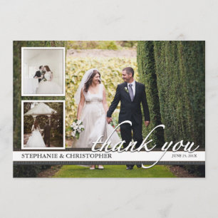 Carte De Remerciements Chic Intemporel Trois Photos Mariage Remerciement