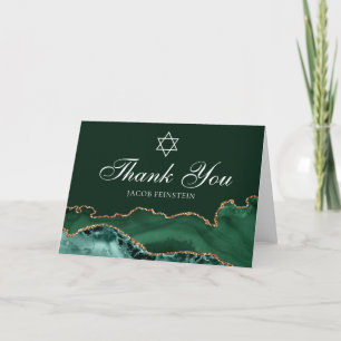 Carte De Remerciements Chic Juif Bar Mitzvah Green Gold Star de David