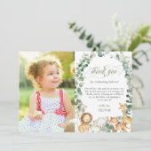 Carte De Remerciements Chic Jungle Animaux Verdure 1er anniversaire Photo (Debout devant)