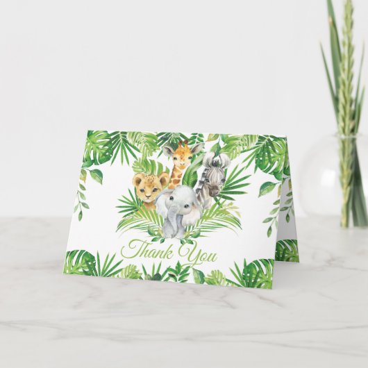 Carte De Remerciements Chic Jungle Animaux Verdure Baby shower d'annivers (Devant)