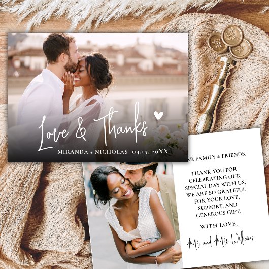 Carte De Remerciements Chic Love and Thanks Script 2 Photo Script Wedding