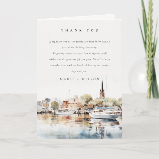 Carte De Remerciements Chic Mariage d'aquarelle Annapolis Maryland (Devant)
