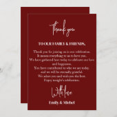 Carte De Remerciements Chic Maroon Sienna table de réception de mariage (Devant / Derrière)