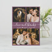 Carte De Remerciements Chic Mauve Élégant Script 3 Photo Collage Mariage (Debout devant)