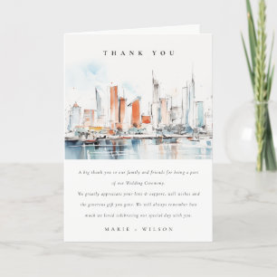 Carte De Remerciements Chic Miami Floride Skyline Mariage d'aquarelle