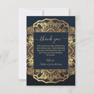 Carte De Remerciements Chic Moderne Marine Blue Gold Mandala