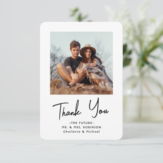 Carte De Remerciements Chic Moderne Script 2 Photo Remerciements Mariage  (Debout devant)