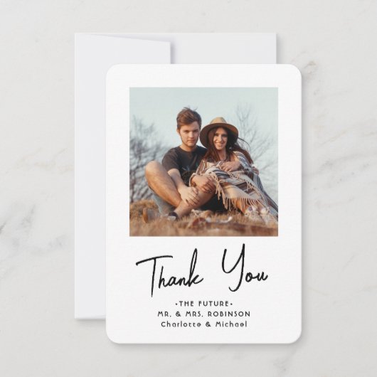 Carte De Remerciements Chic Moderne Script 2 Photo Remerciements Mariage (Devant)