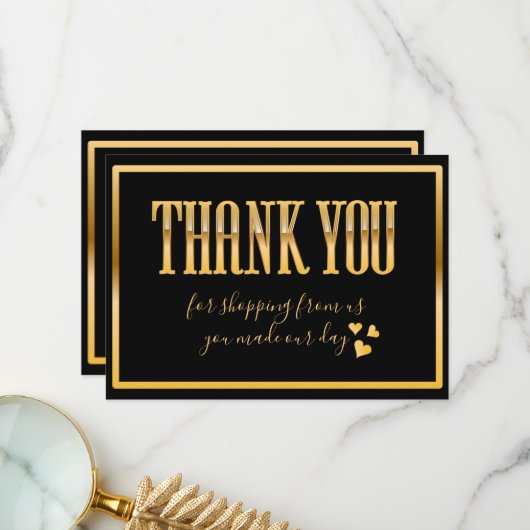 Carte De Remerciements Chic noir et or clair (Devant/Arrière en situation)