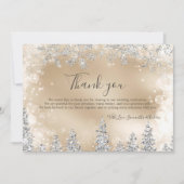 Carte De Remerciements Chic or Hiver argent mariage de pin (Devant)