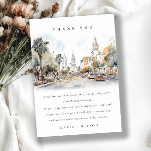 Carte De Remerciements Chic Orlando Floride Skyline Mariage d'aquarelle