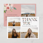 Carte De Remerciements Chic Peach Pink Floral Letter Graduation Thank You (Devant / Derrière)