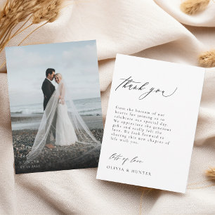 Carte De Remerciements Chic Photo moderne Mariage noir & blanc