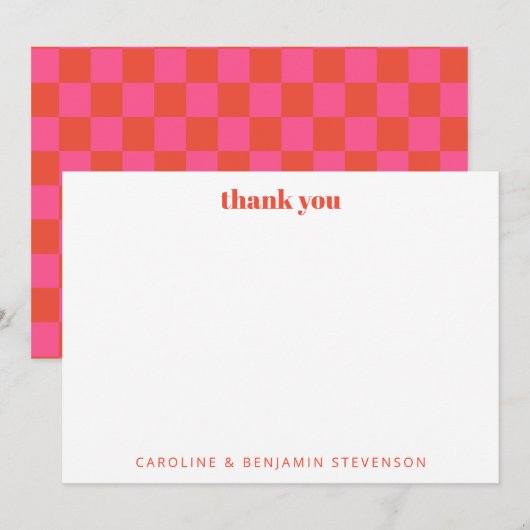 Carte De Remerciements Chic Pink Orange Checkerboard personnalisé (Devant / Derrière)
