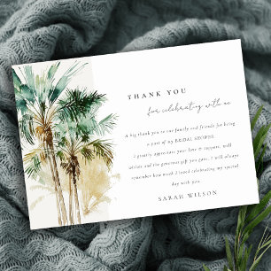 Carte De Remerciements Chic Plantes de Palmiers aquarelle Tropicale Enter