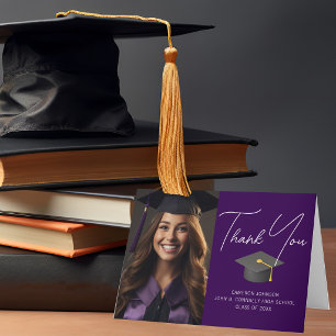 Carte De Remerciements Chic Purple Diplômé Photo sur mesure Graduation