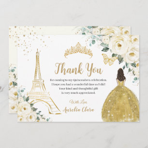 Carte De Remerciements Chic Quinceañera Ivory Floral Paris 16e anniversai