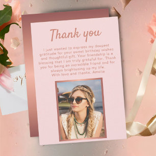 Carte De Remerciements Chic Rose Gold Metallic Photo Anniversaire