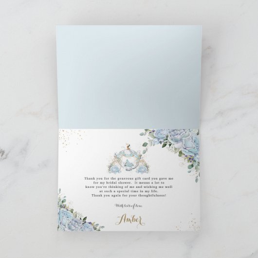 Carte De Remerciements Chic Roses Bleues Princesse Carrosse Mariage (Intérieur)