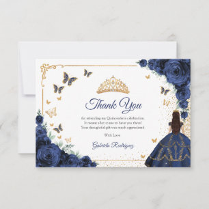Carte De Remerciements Chic Roses Navy Or Quinceanera