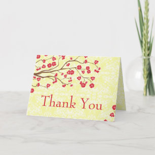 Carte De Remerciements Chic rouge + jaune floral damas remerciement de ma